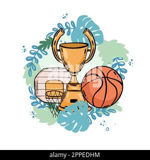 Icône de championnat de basket-ball, club de sport de streetball ou symbole de vecteur de ligue d'équipe. Icône du tournoi de basket-ball Victory Cup avec ballon de basket-ball et or Illustration de Vecteur