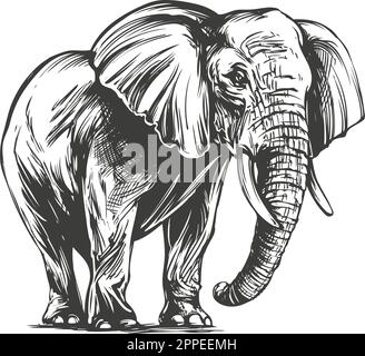 éléphant gros animal dessin à la main illustration vectorielle esquisse réaliste. Illustration de Vecteur