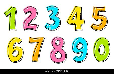 Jeu de plusieurs numéros de 1 à 0. Collection de numéros de dessins animés. Illustration de Vecteur
