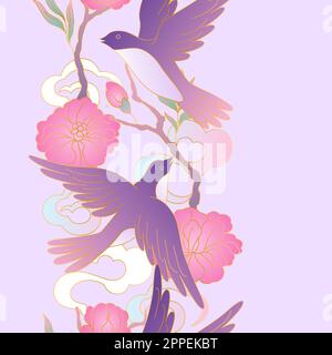 Motif oiseaux et fleurs orientaux. Arrière-plan traditionnel chinois et japonais. Illustration de Vecteur