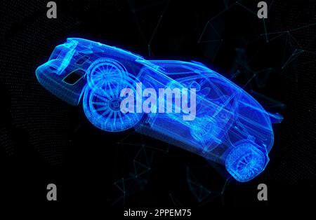 Voiture de sport futuriste à grande vitesse. Car 3D forme des lignes, des triangles et de la conception de style particule. Banque D'Images