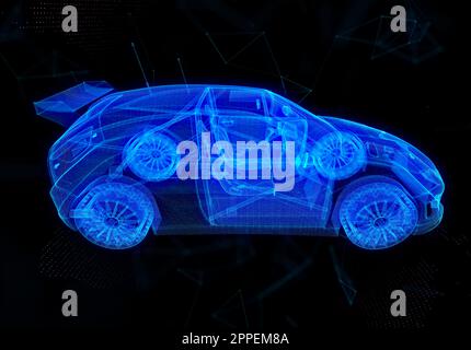 Voiture futuriste avec interface utilisateur numérique. Dans la voiture sombre sur le concept de course à grande vitesse Banque D'Images