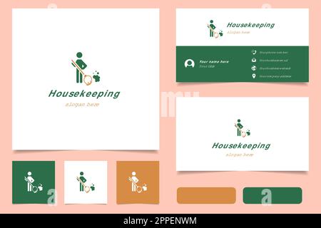 Logo Housekeeping avec texte modifiable. Modèle de livre de marque et de carte de visite. Illustration de Vecteur