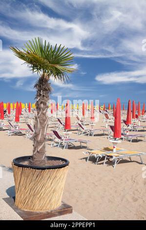 Plage de Lido di Jesolo, Mer Adriatique, Vénétie, Italie, Banque D'Images