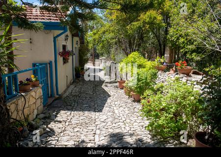 Authentique rue pavée, village de Lania, quartier de Limassol, Chypre Banque D'Images