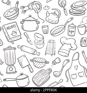 Les outils et les appareils de cuisine sont conçus sans couture. Illustration mignonne avec des objets de cuisson isolés au format vectoriel. Cuisine ustensiles de fond. Illustration de Vecteur