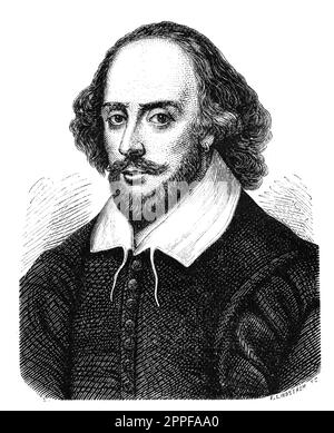 William Shakespeare (1564-1616) est un dramaturge, poète et acteur anglais. Gravure du magazine Forr och nu, 1876. Banque D'Images