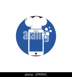 Conception de vecteur de logo de chef mobile. Illustration d'icône vectorielle de logo de téléphone alimentaire en ligne. Illustration de Vecteur