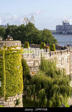 Le quai de Chrobry, terrasse d'observation, terrasse historique le long de la rivière Odra, Szczecin, Pologne Banque D'Images