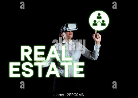 Texte montrant inspiration Immobilier. Mot écrit sur la propriété composée de la terre et des bâtiments sur elle Banque D'Images