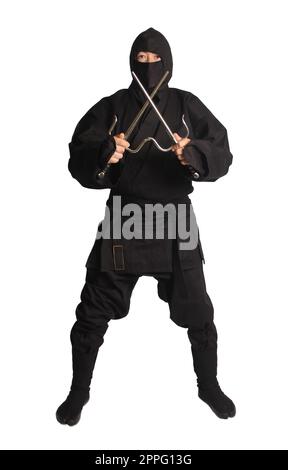 Homme asiatique portant l'uniforme Ninja Martial Arts Banque D'Images