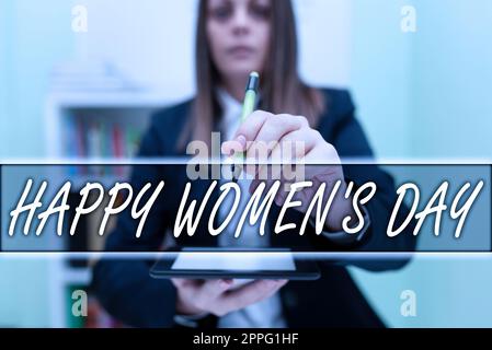 Texte montrant inspiration Happy Women's Day. Mot écrit sur pour commémorer l'essence de chaque dame autour du monde Banque D'Images