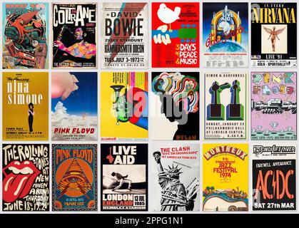 Ensemble de vieilles affiches originales de concert de musique vintage Banque D'Images