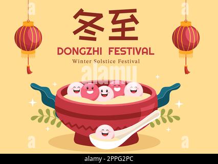 Dongzhi ou Winter Solstice Festival modèle dessin main dessin dessin dessin dessin animé dessin animé dessin animé par la famille appréciant la cuisine chinoise Tangyuan et Jiaozi concept Illustration de Vecteur