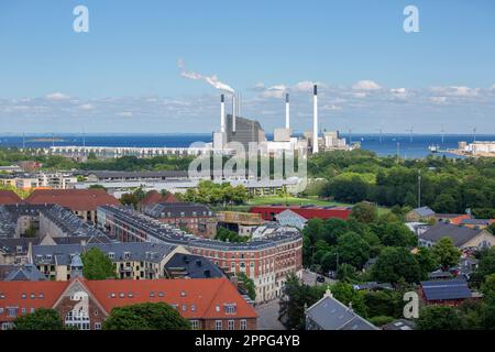 Vue aérienne de la ville et Amager Bakke (Copenhague), Copenhague, Danemark Banque D'Images