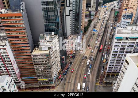 Causeway Bay, Hong Kong 04 novembre 2021 : vue de dessus de la circulation à Hong Kong Banque D'Images