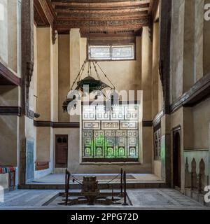 Chambre à El Sehemy House, une ancienne maison historique de l'ère ottomane dans le Caire islamique, construit en 1648, le Caire, Egypte Banque D'Images