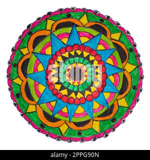 Motif mandala décoratif coloré dessiné à la main Banque D'Images