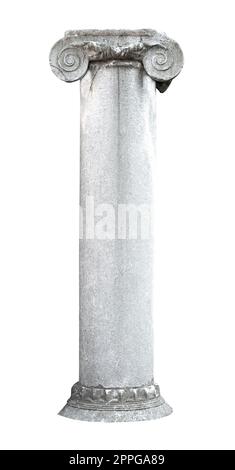 colonne de pilier en pierre antique architecturale haute avec piédestal isolé sur fond blanc Banque D'Images