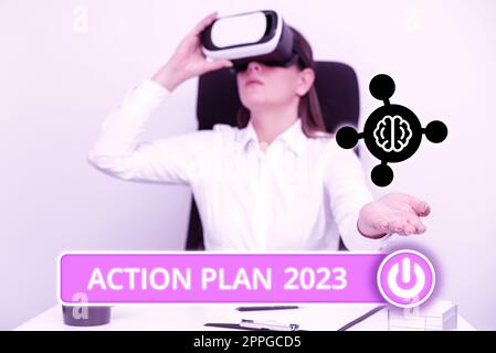 Légende conceptuelle Plan d'action 2023. La liste des idées commerciales à faire contient un certain nombre de choses à faire l'année prochaine Banque D'Images