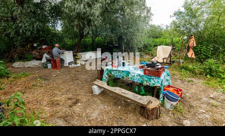 Un camp de pêcheurs dans le delta du danube Banque D'Images