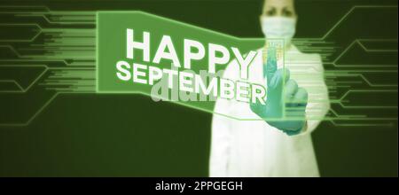 Affiche textuelle montrant le mois de septembre heureux. Photo conceptuelle l'accueil de la joie peut apporter du neuvième mois de l'année Banque D'Images
