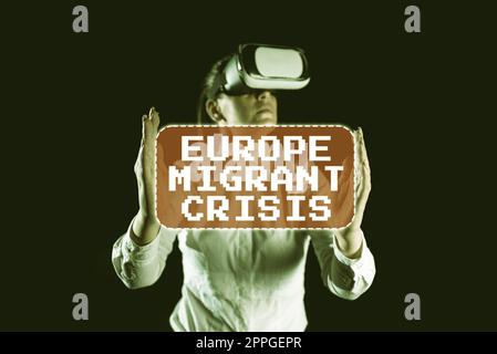 Légende du texte présentant la crise des migrants en Europe. Concept d'Internet crise européenne des réfugiés à partir d'une période commençant en 2015 Banque D'Images