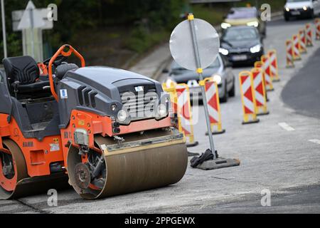 Chantier routier, génie civil, asphaltage Banque D'Images