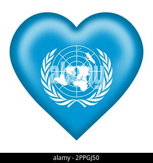 Drapeau des Nations Unies bouton coeur illustration 3d isolé sur blanc avec chemin de détourage Banque D'Images