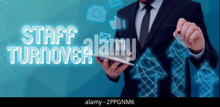 Texte caption Présentation de la turnoverLe pourcentage de travailleurs remplacés par de nouveaux employés. Business présentez le pourcentage de travailleurs remplacés par de nouveaux employés paire de bulles de discours en forme ovale représentant l'échange d'idées. Banque D'Images