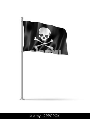 Drapeau Pirate, Jolly Roger isolé sur blanc Banque D'Images