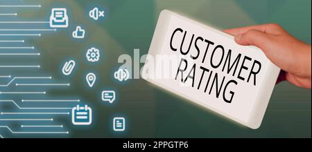 Signe d'écriture à la main client RatingEach point des clients améliore l'expérience. Business vitrine chaque point des clients améliore l'expérience Banque D'Images