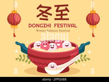 Dongzhi ou Winter Solstice Festival modèle dessin main dessin dessin dessin dessin animé dessin animé dessin animé par la famille appréciant la cuisine chinoise Tangyuan et Jiaozi concept Banque D'Images