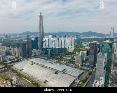 Shenzhen, Chine, 21 janvier 2022: Vue de dessus de la ville de Shenzhen, district de Futian Banque D'Images
