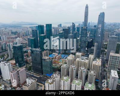 Shenzhen, Chine, 05 février 2022 : vue de dessus du district de shenzhen futian Banque D'Images