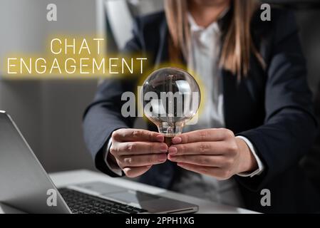Légende conceptuelle engagement de conversation. Approche commerciale le client interagit directement avec une marque par conversation Banque D'Images