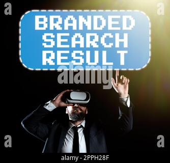 Affiche manuscrite résultat de la recherche de marque. Aperçu de l'entreprise Query via un moteur de recherche qui inclut la marque Banque D'Images