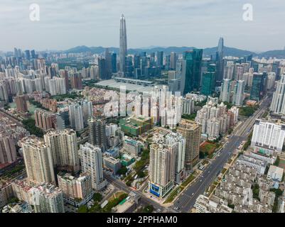 Shenzhen, Chine, 21 janvier 2022: Vue de dessus de la ville de Shenzhen, district de Futian Banque D'Images