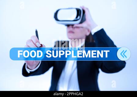 Présentation conceptuelle supplément alimentaire. Concept signification Conditions et pratiques qui préservent la qualité des aliments Banque D'Images