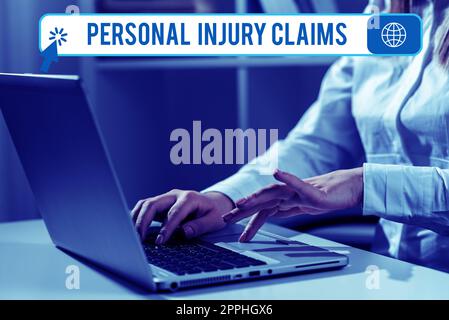 Texte indiquant les réclamations pour blessures personnelles inspiration. Exposition professionnelle blessée ou blessée à l'intérieur de l'environnement de travail Banque D'Images