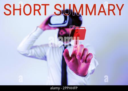 Affiche affichant un résumé court. Mot écrit sur brève déclaration des points principaux clair Banque D'Images