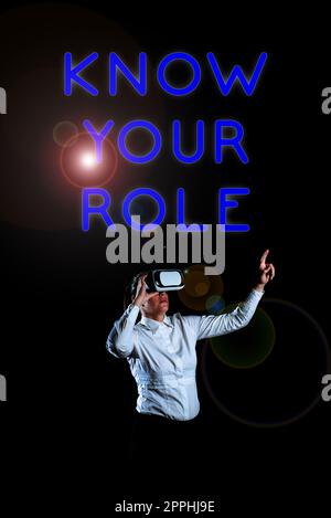 Affiche indiquant votre rôle. Mot écrit être clair d'une responsabilité dans un emploi ou une situation Banque D'Images