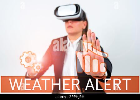 Légende présentant l'alerte météo. Approche commerciale alerte urgente sur l'état de l'atmosphère à un endroit et un moment Banque D'Images