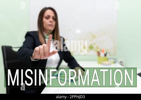 Légende de texte présentant des informations erronées. Concept signifiant de fausses données, en particulier, destiné intentionnellement à tromper Banque D'Images