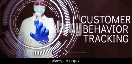 Texte d'écriture suivi du comportement du client. Concept signifiant la gestion du comportement des consommateurs qui utilisent des marchandises Banque D'Images