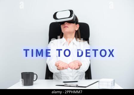 Texte indiquant le temps d'inspiration pour Detox. Business vitrine moment pour l'alimentation Nutrition santé traitement de toxicomanie nettoyer Banque D'Images