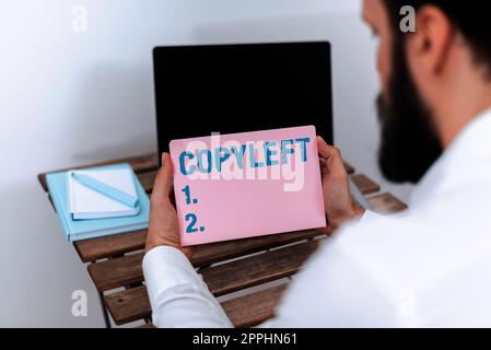 Inspiration montrant le signe Copyleft. Mot pour le droit d'utiliser, de modifier, de copier et de partager librement des logiciels, des œuvres d'art Banque D'Images