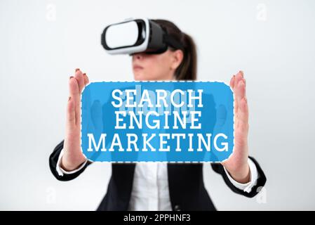 Affiche textuelle montrant le marketing du moteur de recherche. Idée d'entreprise optimisation numérique en ligne et classement de sites Web Banque D'Images
