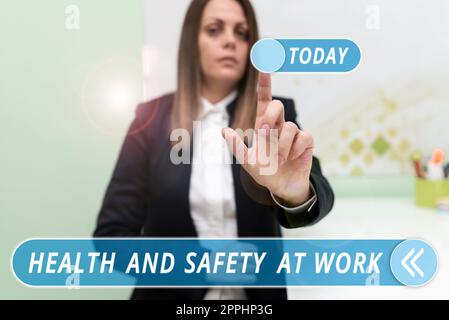 Légende conceptuelle Santé et sécurité au travail. Concept signification procédures sécurisées prévention des accidents éviter les dangers Banque D'Images