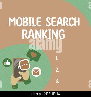 Affichage conceptuel Mobile Search Ranking. Internet concept site Web ou page est classé dans les résultats de Search Engine Banque D'Images